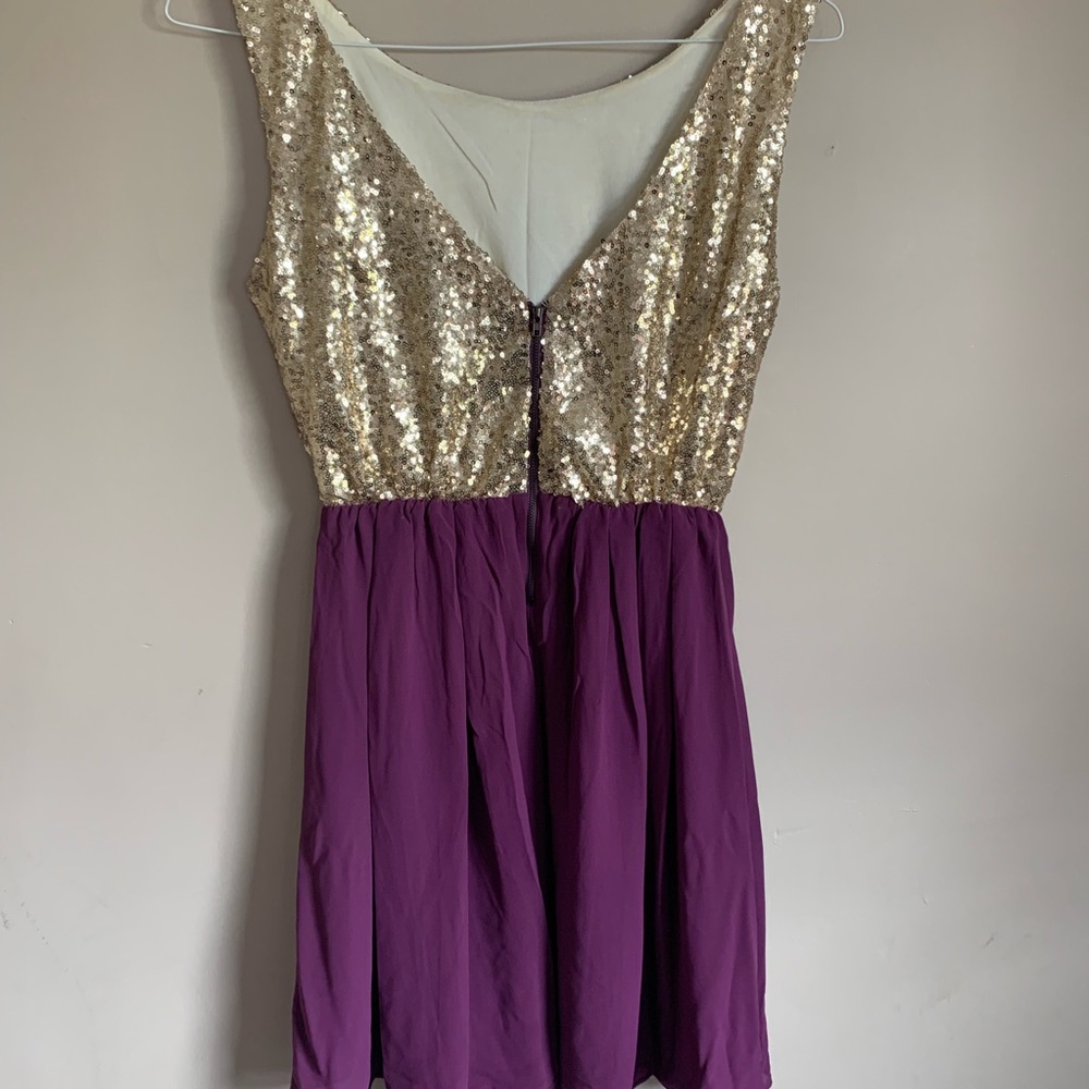 Gold sequin purple Chiffon sleeveless dress Anthro - Picture 4 of 8